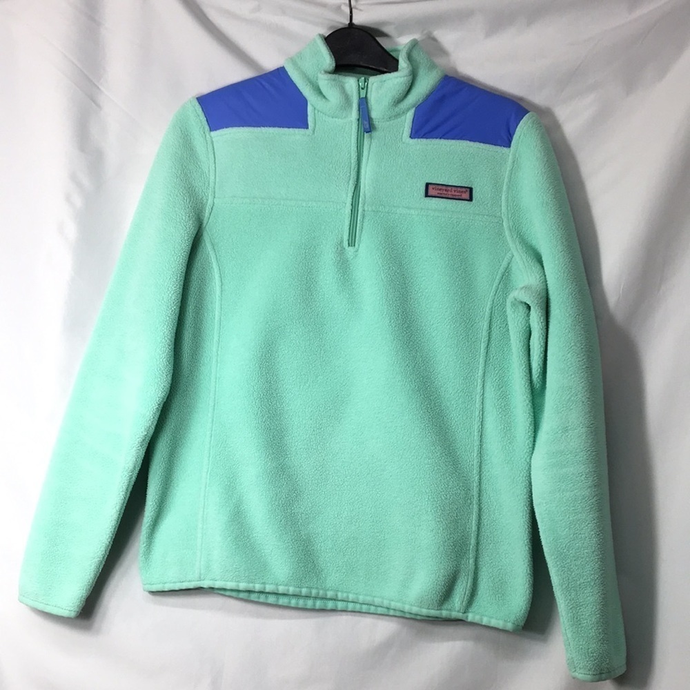 Vineyard Vines Women’s Mint and Blue Half-Zip Fleece Sweatshirt Size XS Like-NEW - Picture 1 of 4